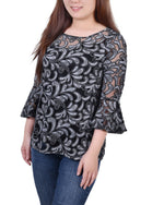 3/4 Sleeve Burnout Blouse With Matching Camisole 1