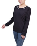 Long Sleeve Ribbed Pearl Trimmed Top 2