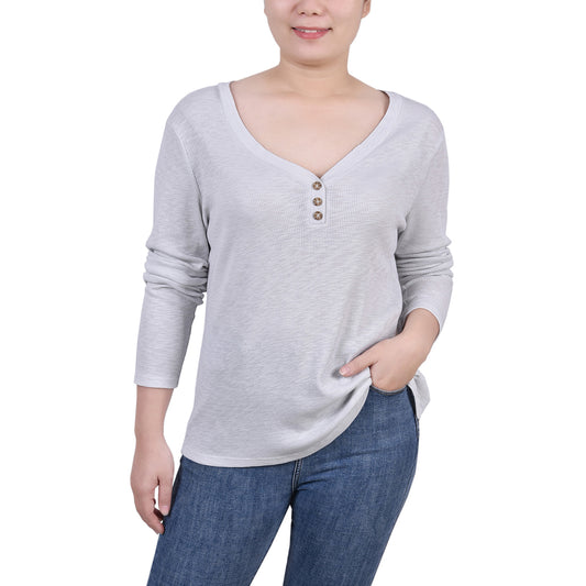 Long Sleeve Ribbed Henley Top 2