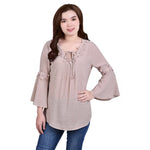 Petite 3/4 Bell Sleeve With Lace Detail Blouse
