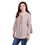Petite 3/4 Bell Sleeve With Lace Detail Blouse | BONTON