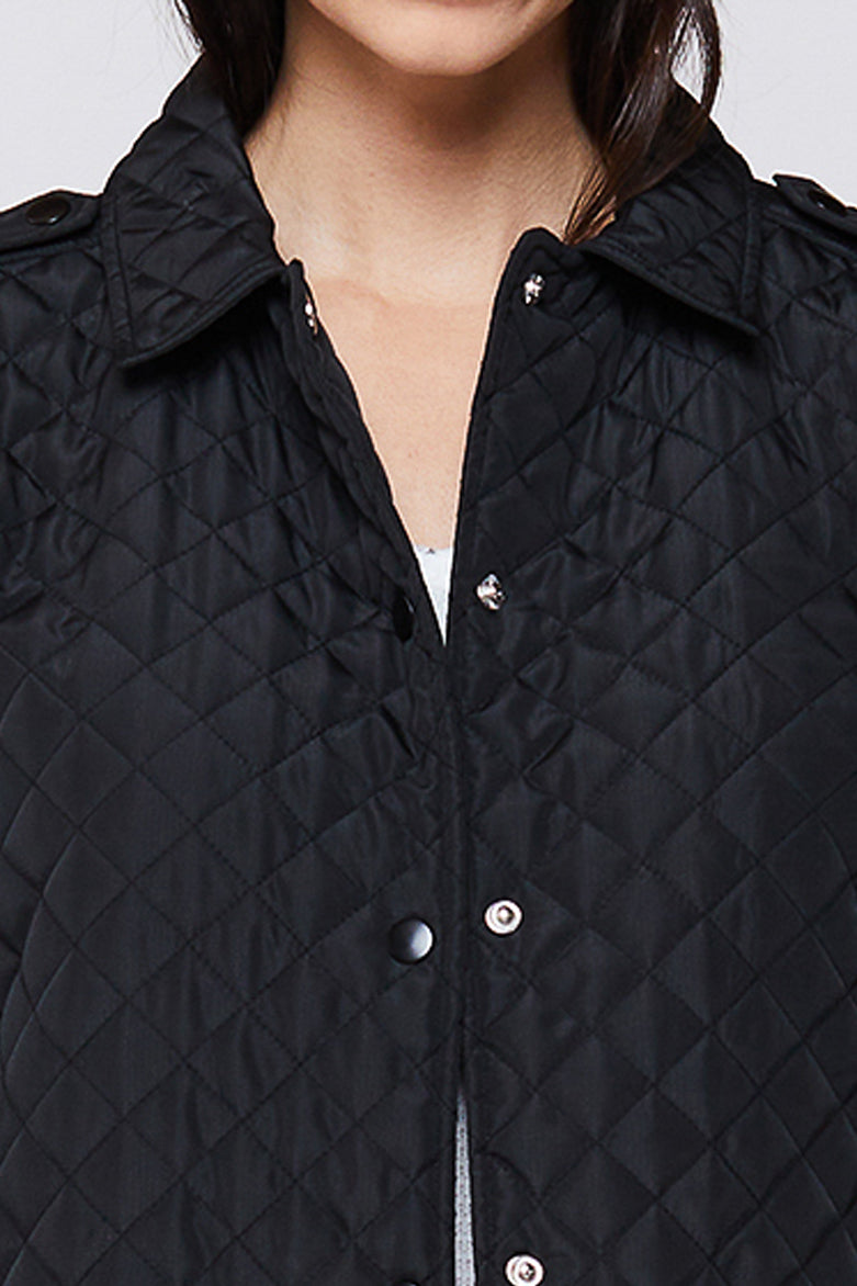  Rae Long Sleeve Snap Button Down Quilted Jacket - Black - Bonton