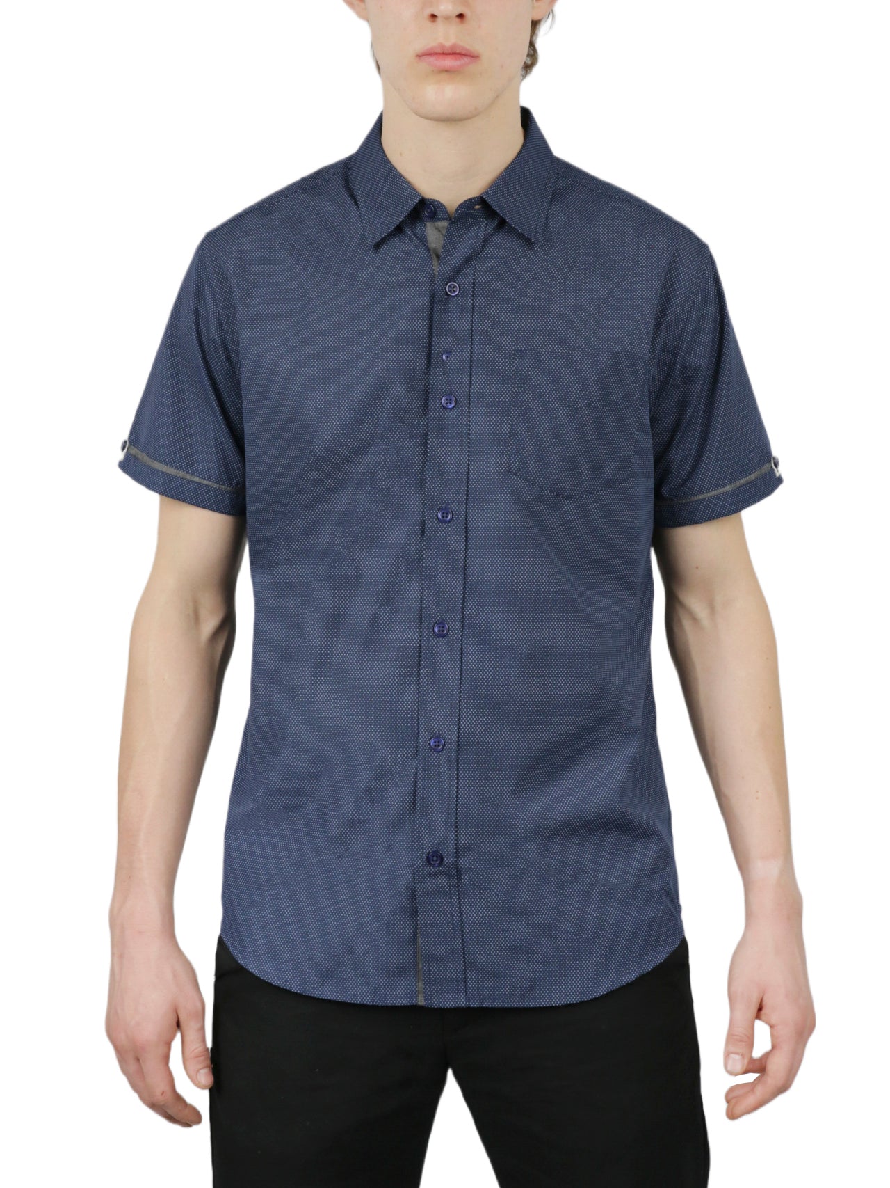  Ditsy Print Short Sleeve Shirt - Deep Navy - Bonton