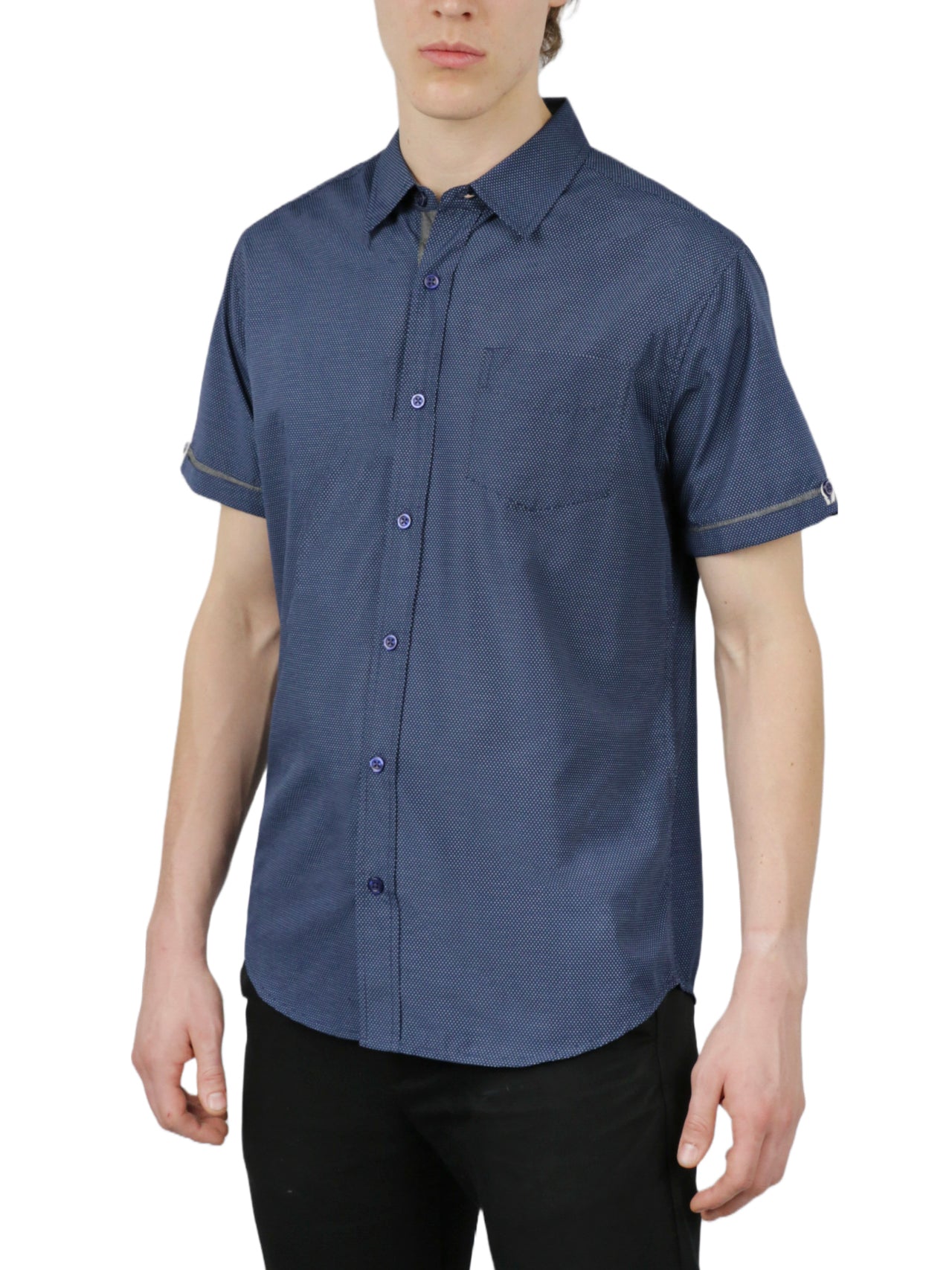  Ditsy Print Short Sleeve Shirt - Deep Navy - Bonton