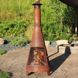 Backyard Large Freestanding Oxidized Steel Wood-Burning Fire Pit Chiminea - 70" - Rust Finish