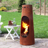 Backyard Patio Steel Santa Fe Wood-Burning Fire Pit Chiminea with Wood Grate - 50" - Rustic Finish