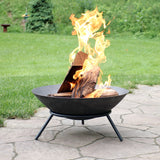 Camping or Backyard Cast Iron Round Rustic Raised Fire Pit Bowl with Steel Finish on Stand - 22"