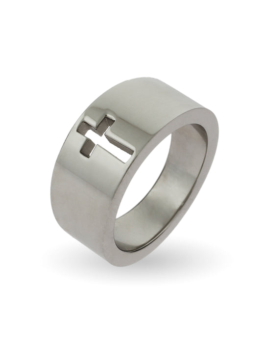 Men's Cut Out Cross Message Ring