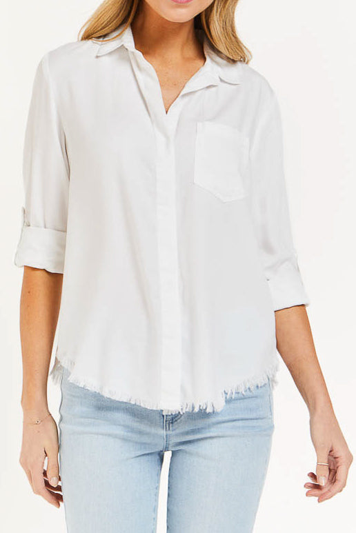  Riley Rolled Tab Sleeve Button Down Shirt Double Chest Pockets - Optic White - Bonton