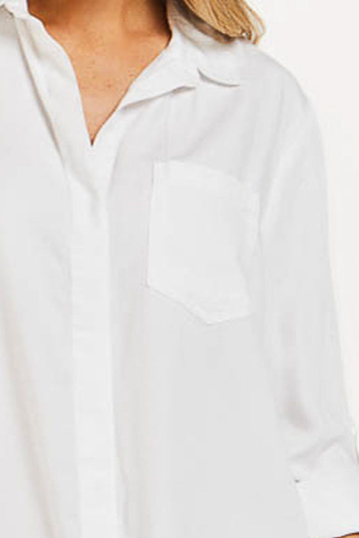  Riley Rolled Tab Sleeve Button Down Shirt Double Chest Pockets - Optic White - Bonton