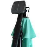 Steel Cantilever Offset Patio Umbrella with Solar LED Lights, Air Vent, Crank, and Base - 9'