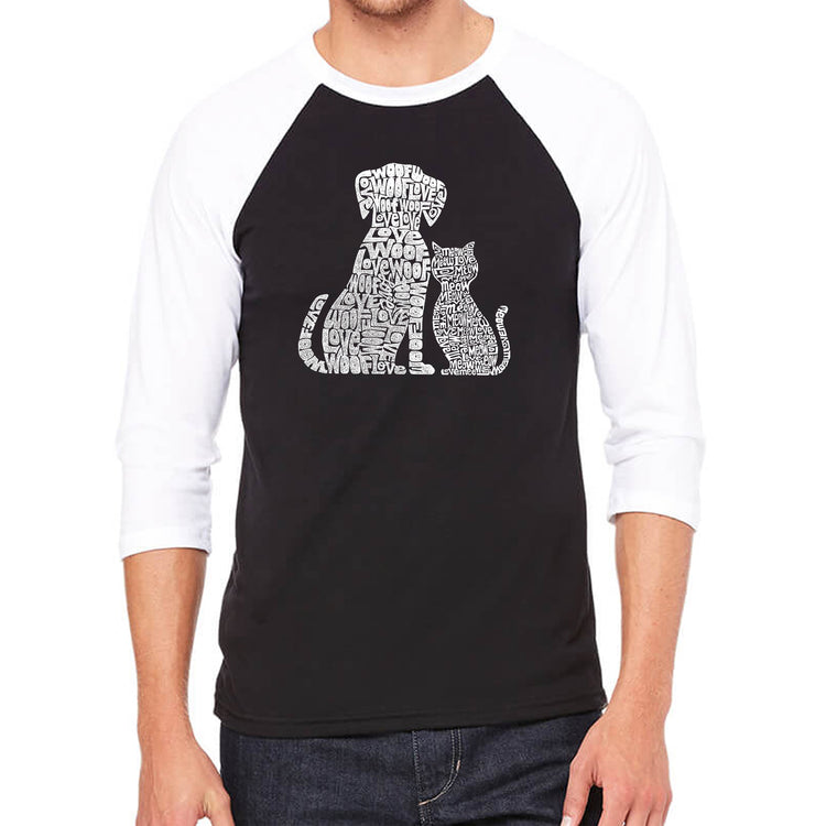 Raglan Baseball Word Art T-shirt - Dogs and Cats