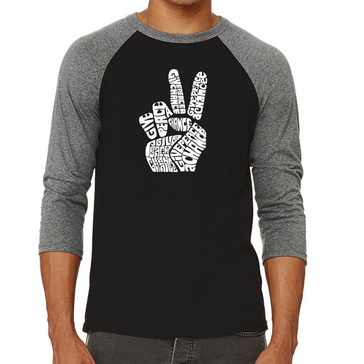 Raglan Baseball Word Art T-shirt - PEACE FINGERS