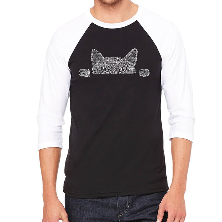 Raglan Baseball Word Art T-shirt - Peeking Cat