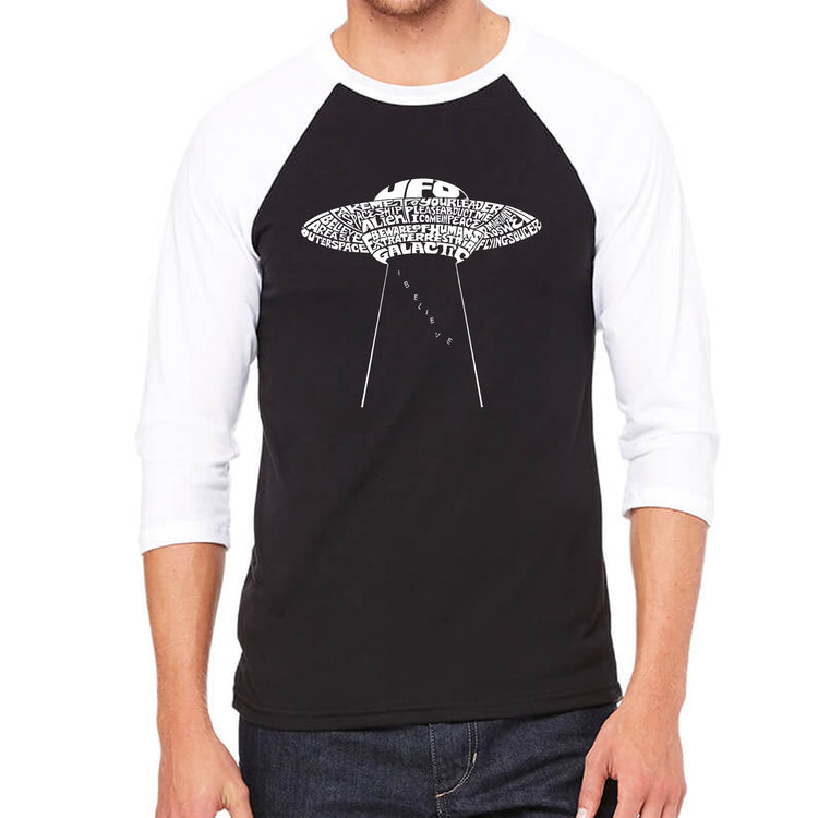 Raglan Baseball Word Art T-shirt - Flying Saucer UFO