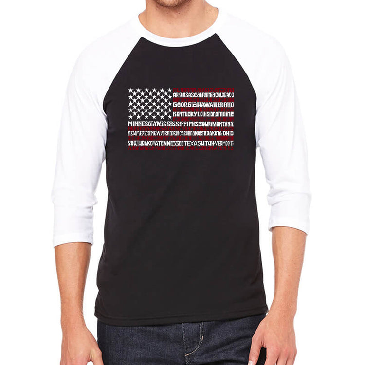 Raglan Baseball Word Art T-shirt - 50 States USA Flag