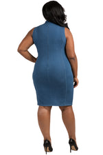 Plus Size Tinder Sleeveless Stretch Denim Midi Dress with Gun Metal Grommets