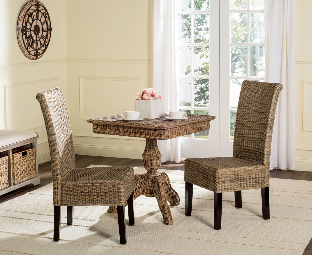  Safavieh Arjun Rattan Dining Chairs Set of 2 - Antique  Grey - Bonton