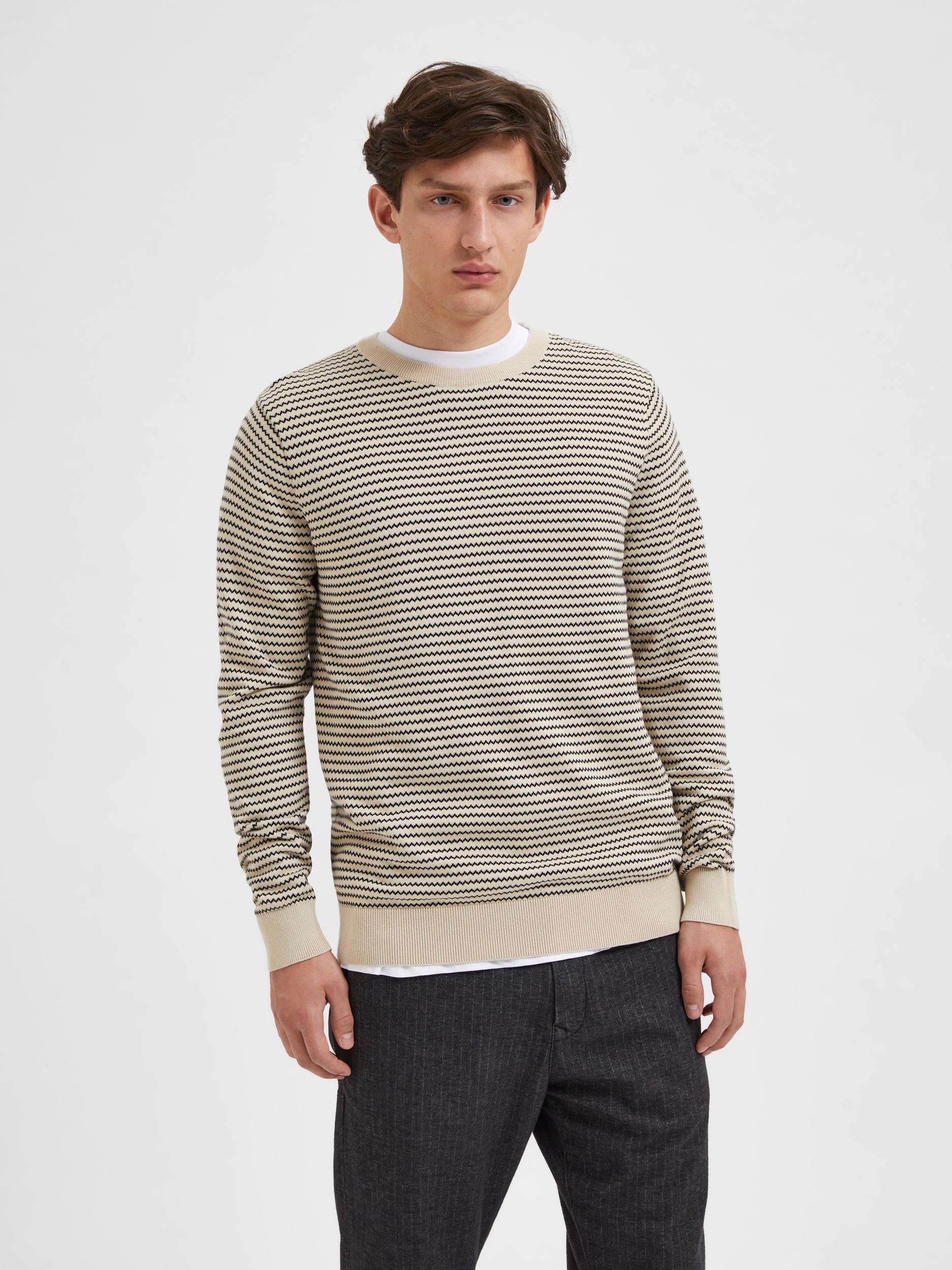  Robin Knit Stripe Crew Neck - Oatmeal - Bonton