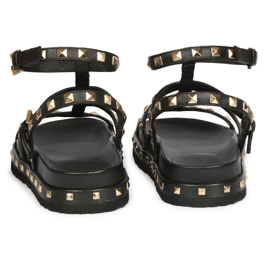 Alicia Leather Buckle Sandals - Black