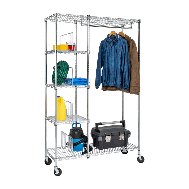 Rolling Closet with Garment Bar and Shelves
