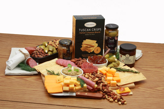 Classic Gourmet Cheese and Snacks Charcuterie Board - meat and cheese gift baskets