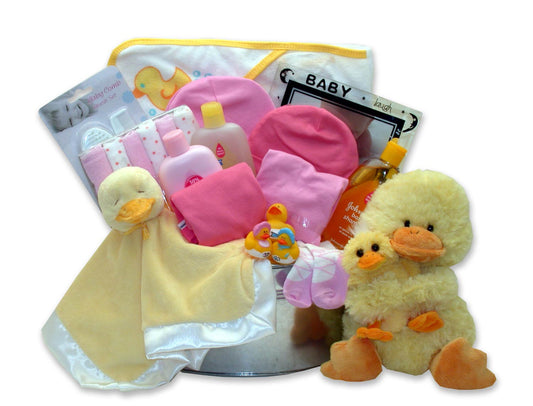 Deluxe Bath Time Baby New Baby Basket - Pink - baby bath set -  baby girl gifts - new baby gift basket - baby gift baskets - baby shower gifts