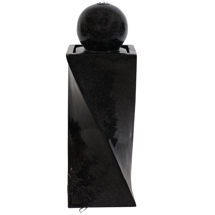 Polyresin Solar Powered Black Ball Water Fountain Feature with LED Light - 30" - Black