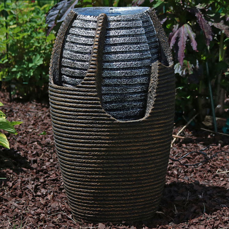 Polyresin Solar Powered Bubbling Pot with Silver Accents Water Fountain with LED Light - 22"