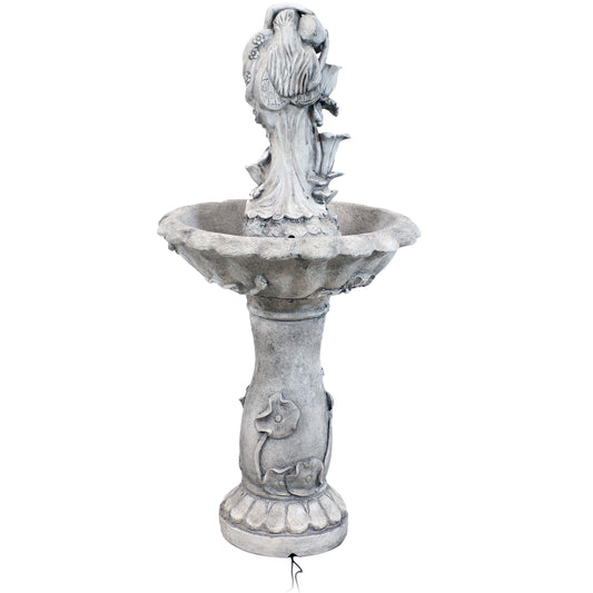 Polyresin Fairy Flower Solar Powered Water Fountain Feature with Battery Backup - 42"