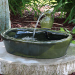 Solar Powered Glazed Ceramic Dove Water Fountain with Submersible Pump and Filter - 7" - Green