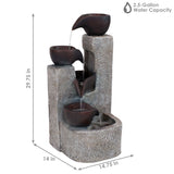Polyresin Solar Powered Aged Tiered Vessels Water Fountain with Battery Backup - 29"