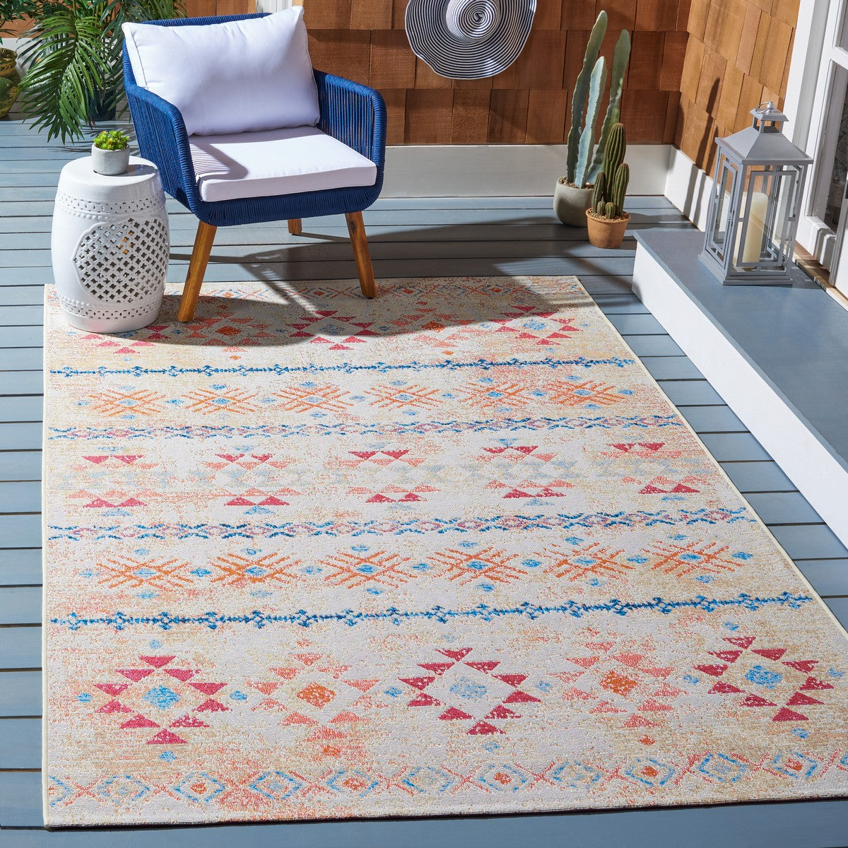  Safavieh Summer 420 Indoor / Outdoor Rug - Ivory / Red - Bonton