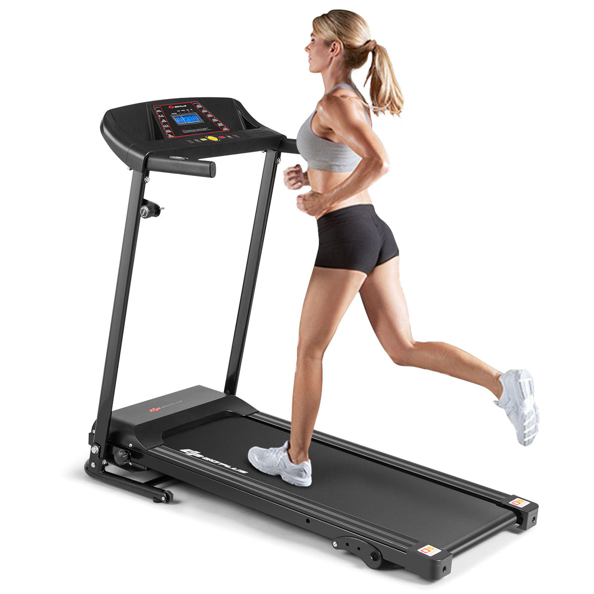  1.0 Horsepower Folding Treadmill Electric Support Motorized Power Running Machine Trainer - Black - Bonton