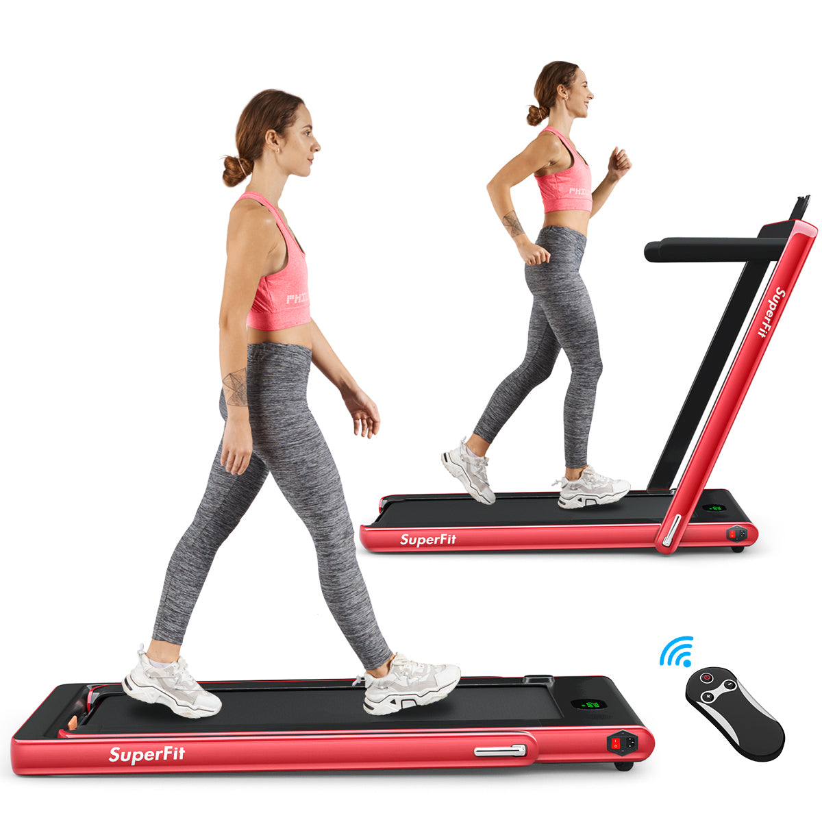  2.25 Horsepower 2 in 1 Folding Treadmill with  APPSpeaker Remote Control - Silver - Bonton