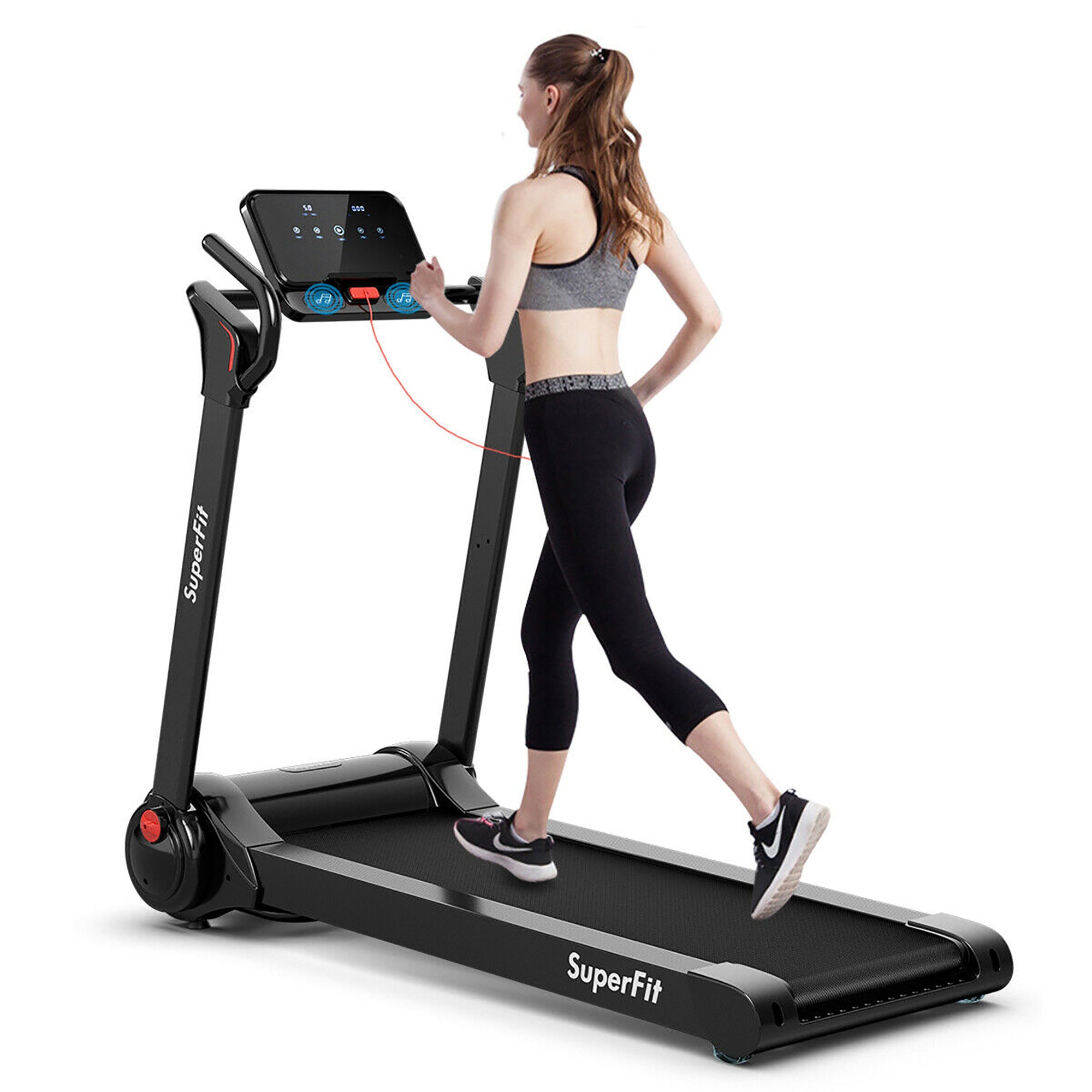  2.25 Horsepower Folding Electric Motorized Treadmill With Speaker - White - Bonton