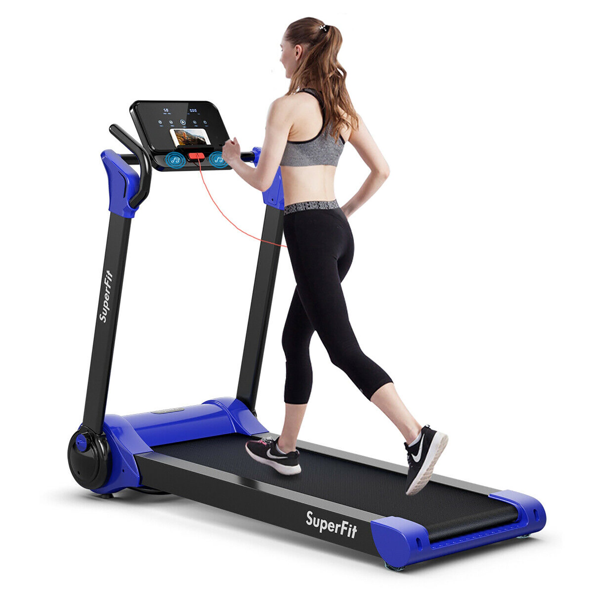  2.25 Horsepower Folding Electric Motorized Treadmill With Speaker - White - Bonton