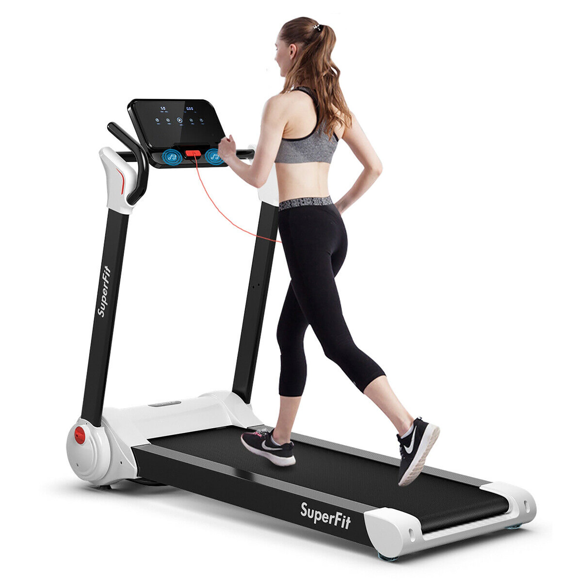  2.25 Horsepower Folding Electric Motorized Treadmill With Speaker - White - Bonton