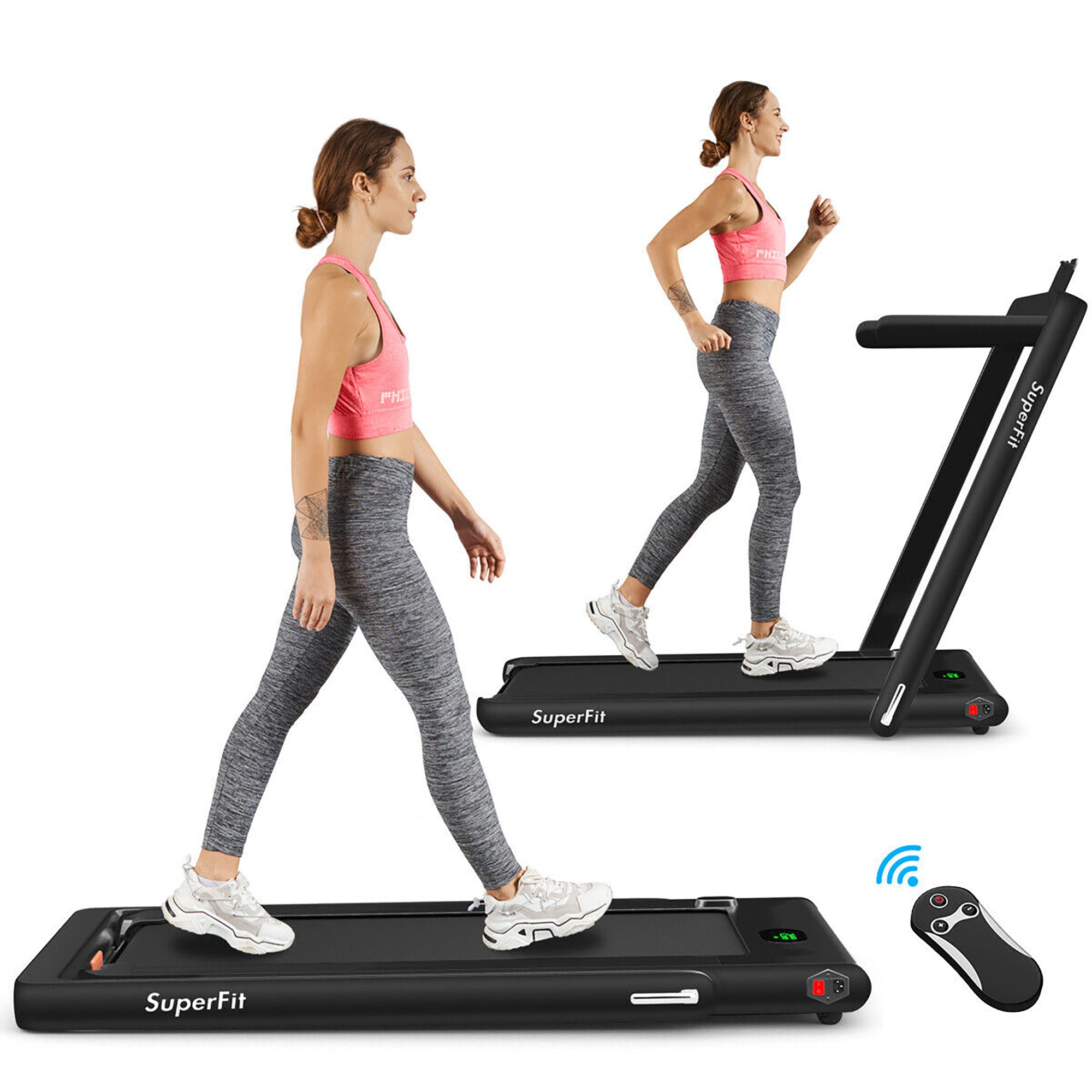  2.25 Horsepower 2 in 1 Folding Treadmill with  APP Speaker Remote Control - Green - Bonton