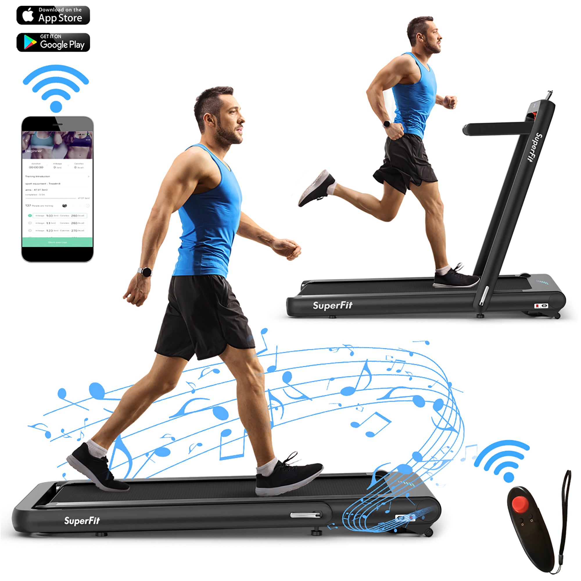  4.75 Horsepower 2 In 1 Folding Treadmill with Remote APP Control - Green - Bonton