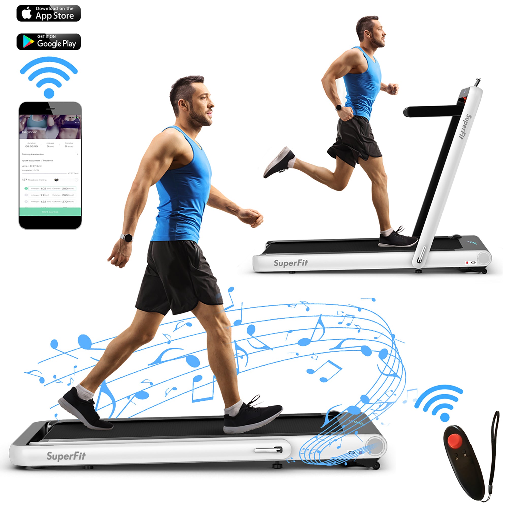  4.75 Horsepower 2 In 1 Folding Treadmill with Remote APP Control - Green - Bonton