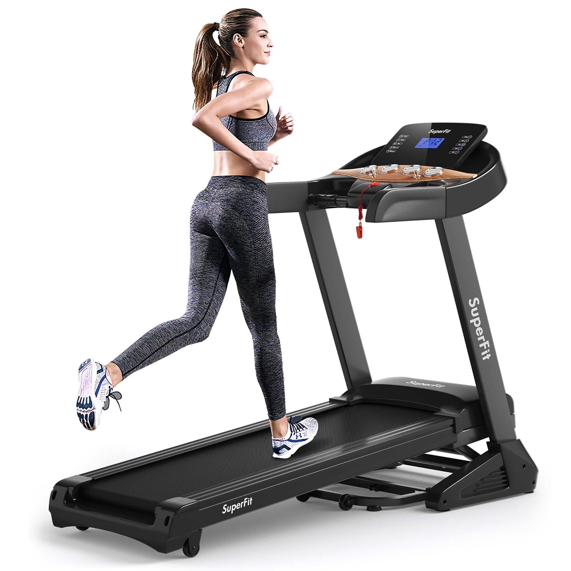  3.75 Horsepower Electric Folding Treadmill with Auto Incline 12 Program APP Control - Black - Bonton