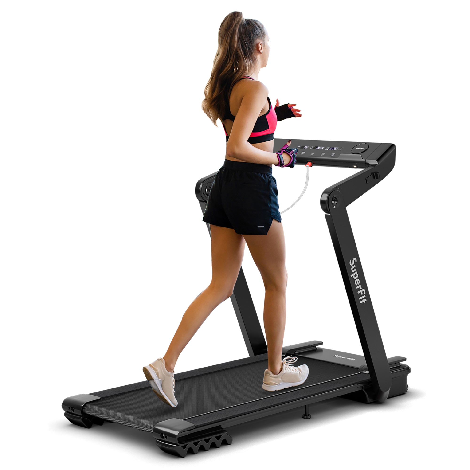  4.0 Horsepower Foldable Electric Treadmill Jogging Machine with Bluetooth - Black - Bonton