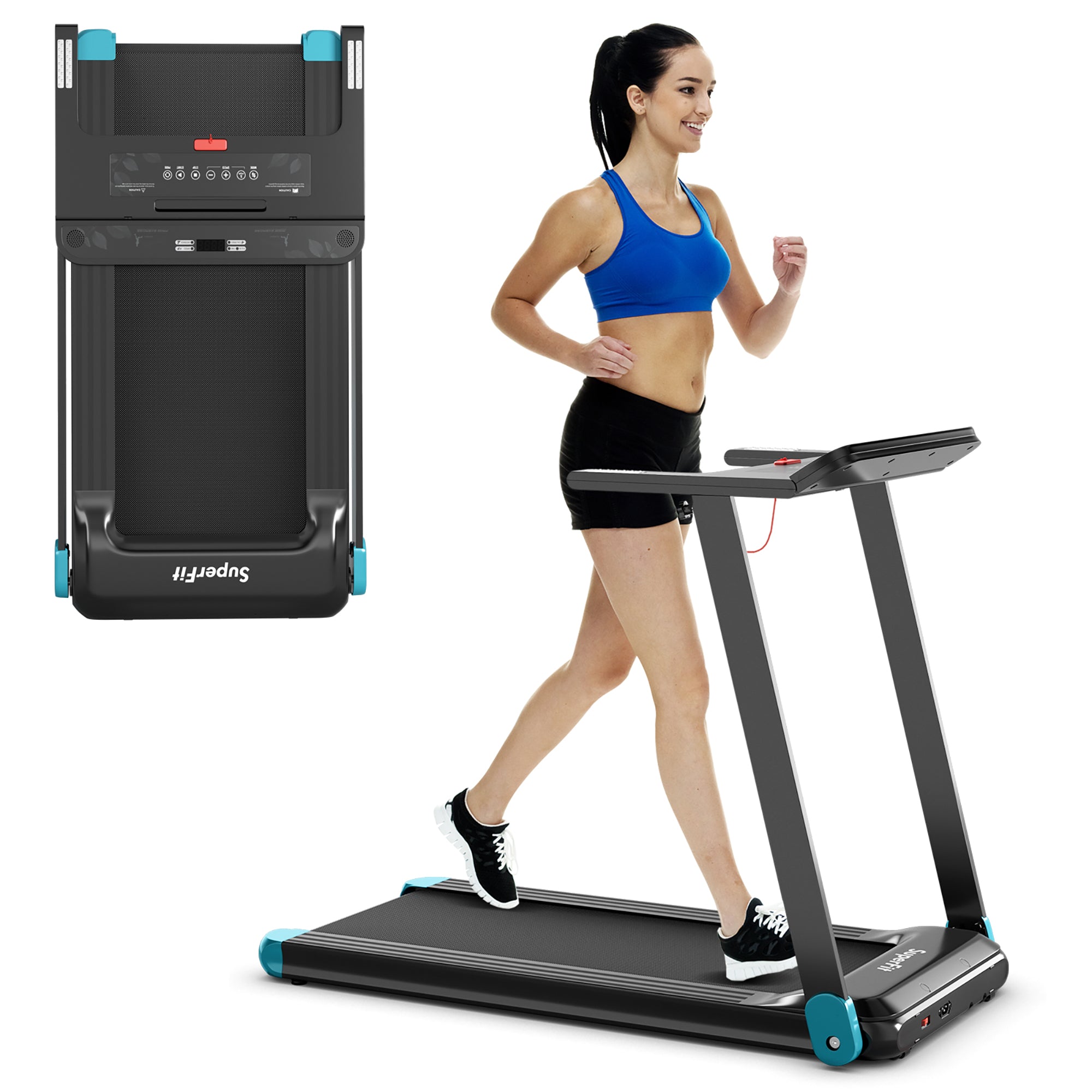  Folding Electric Treadmill Compact Walking Running Machine with APP Control Speaker - Red - Bonton