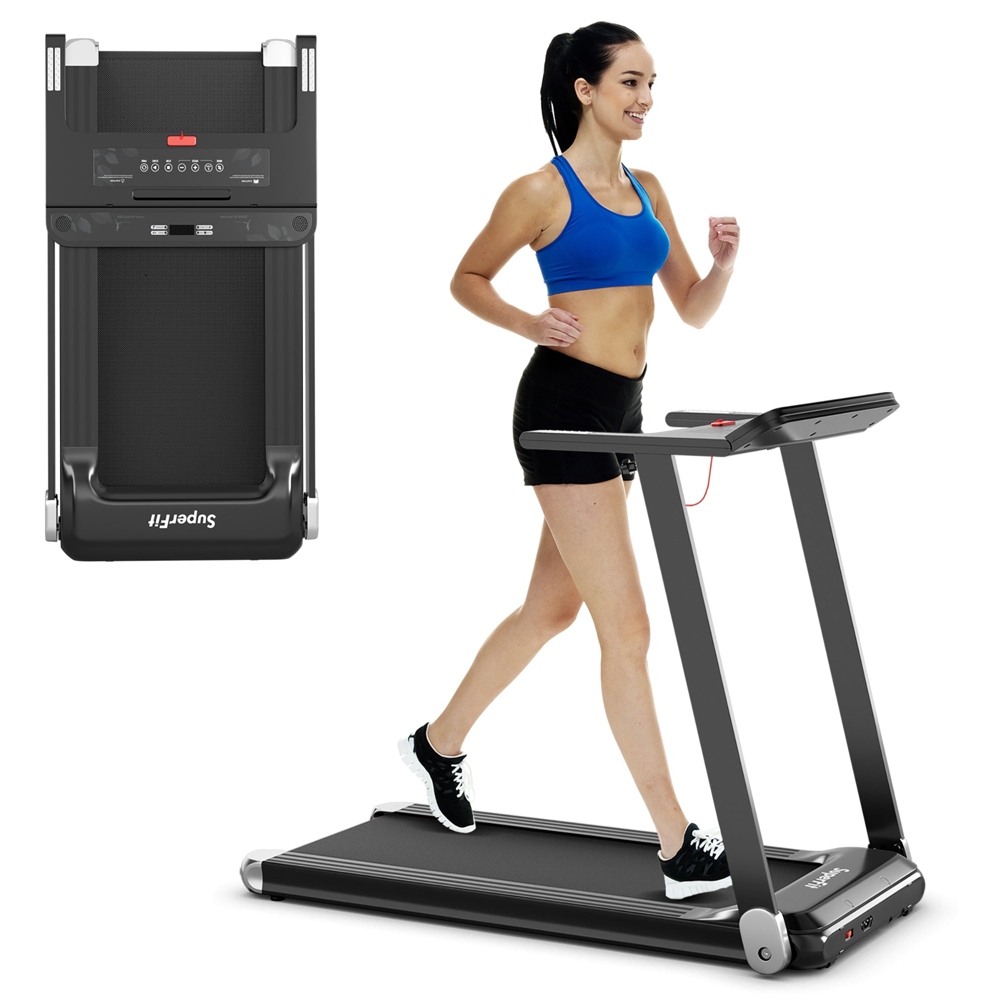  Folding Electric Treadmill Compact Walking Running Machine with APP Control Speaker - Red - Bonton