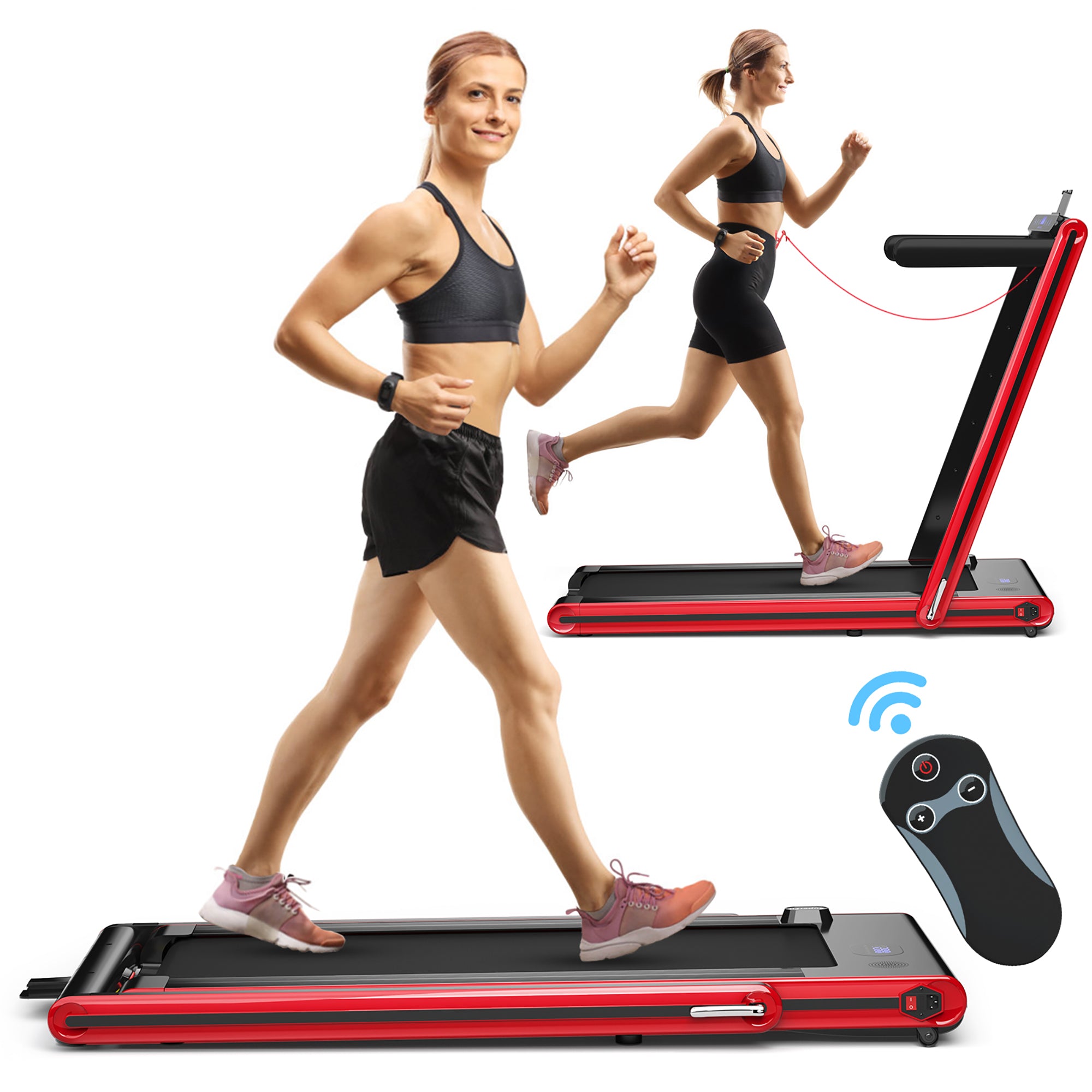  2-in-1 Folding Treadmill 2.25 Horsepower Jogging Machine with  Dual LED Display - Red - Bonton