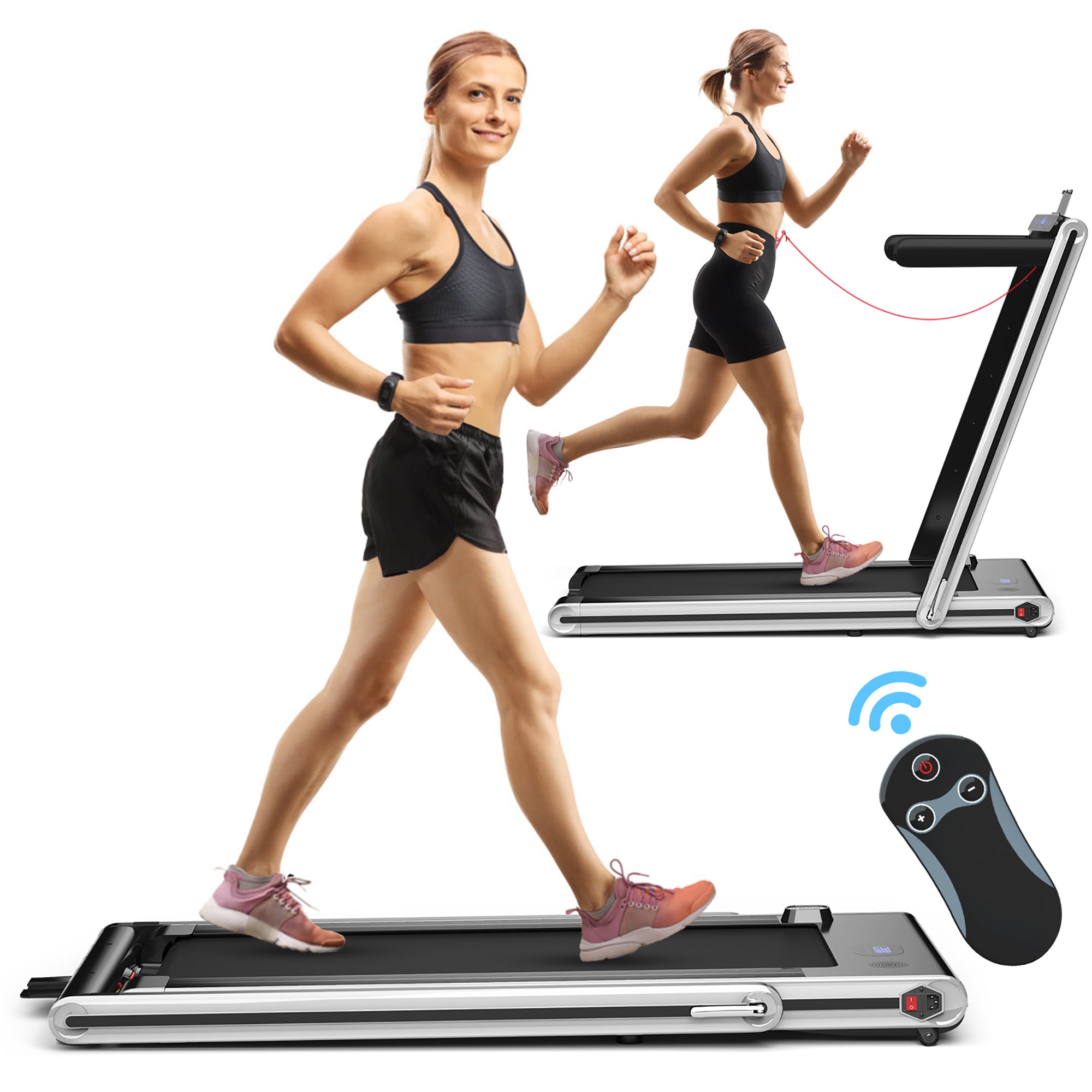  2-in-1 Folding Treadmill 2.25 Horsepower Jogging Machine with  Dual LED Display - Red - Bonton