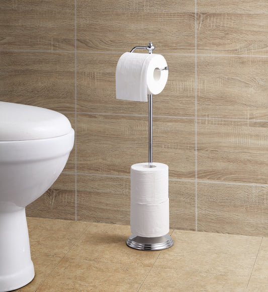 Free Standing Bathroom Toilet Tissue Paper Roll Holder Stand with Reserve Function