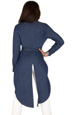 Randa Tencel Denim High-Low Wrap Shirt with Fishtail