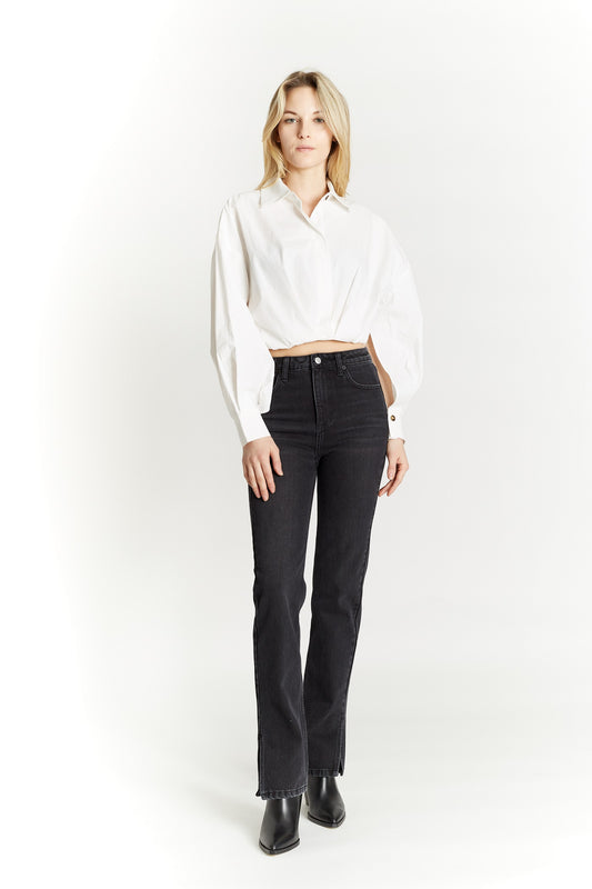 Cropped Blouse with Button Cuffs